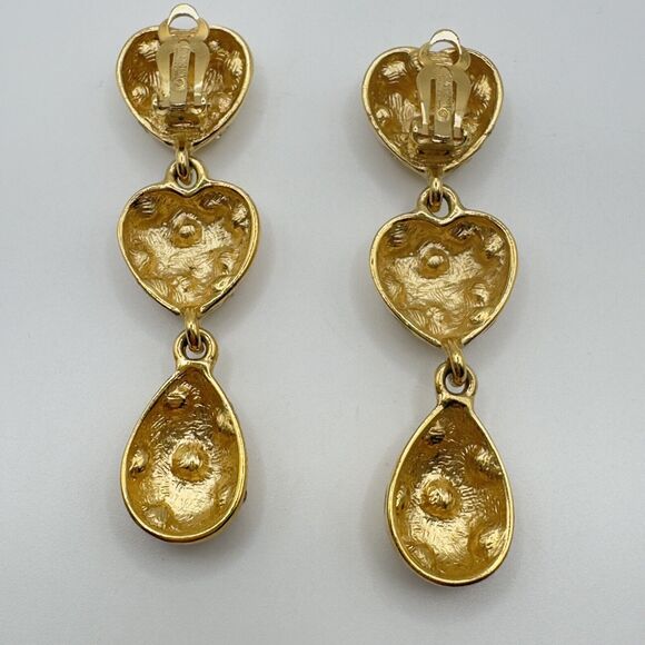 Givenchy Vintage Heart Clip Earrings Gold Tone Chunky Runway 1980 Valentines Day - Picture 5 of 12
